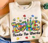 Autism Awareness Png: Love Needs No Words, Ribbon Puzzle