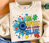 Autism Awareness Sunflower PNG: In April We Wear Blue
