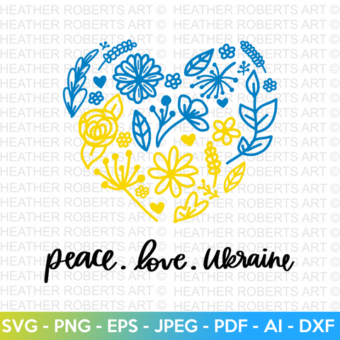 Peace Love Ukraine Floral Heart SVG