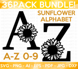 Sunflower Alphabet and Numbers SVG Bundle