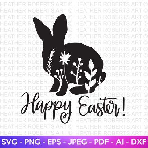 Happy Easter Floral Rabbit SVG