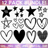 Doodle Hearts and Stars SVG Bundle