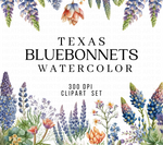 Bluebonnets Watercolor Clipart - Texas State Flower