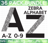 Zebra Monogram Alphabet and Numbers SVG Bundle