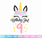 Ninth Unicorn Birthday SVG