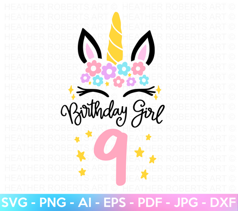 Ninth Unicorn Birthday SVG