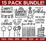 Birthday Doodle Svg Bundle