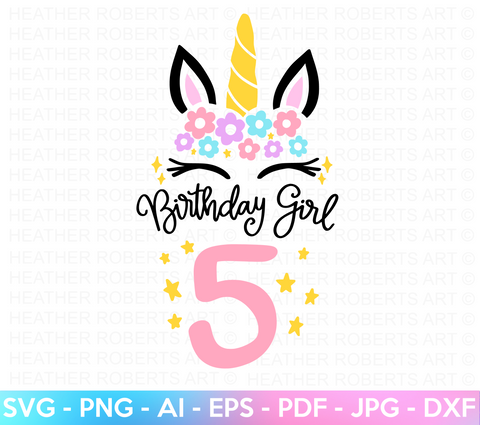 Fifth Unicorn Birthday SVG