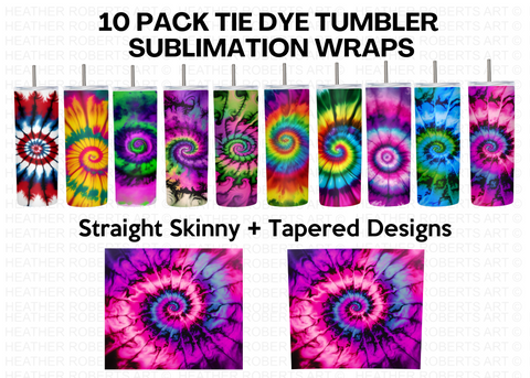 20 Oz Tie Dye Skinny Tumbler Sublimation Wraps Bundle