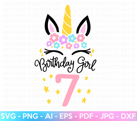 Seventh Unicorn Birthday SVG