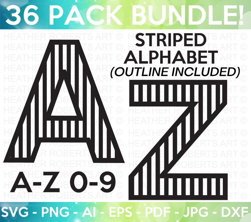 Striped Monogram Alphabet and Numbers SVG Bundle – Heather Roberts Art