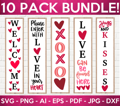 Valentine's Day Colored Porch Sign SVG Bundle