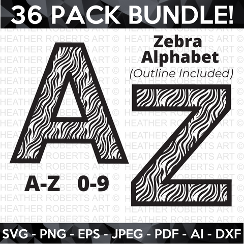 Zebra Monogram Alphabet and Numbers SVG Bundle