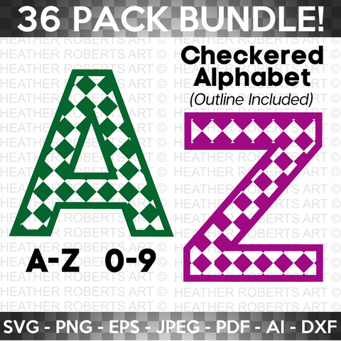 Checkered Monogram Alphabet and Numbers SVG Bundle