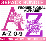 Peony Floral Alphabet and Numbers SVG