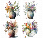 Watercolor Flower Vases Clipart Set