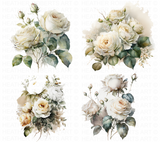 Watercolor White Roses Clipart Set