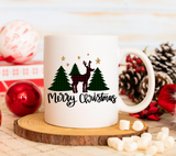 Merry Christmas Plaid Christmas Trees and Reindeer Sublimation PNG