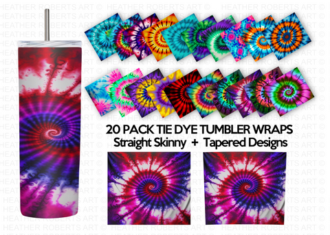 20 Oz Tie Dye Skinny Tumbler Sublimation Wraps Bundle