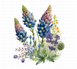 Bluebonnets Watercolor Clipart - Texas State Flower