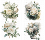 Watercolor White Roses Clipart Set