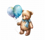 Watercolor Teddy Bear with Balloons Clipart Set