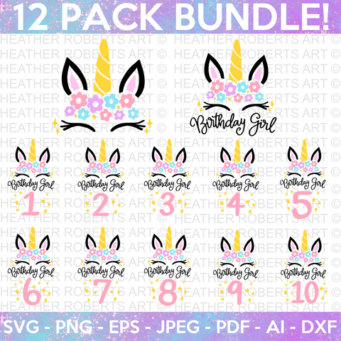 Unicorn Birthday SVG Bundle