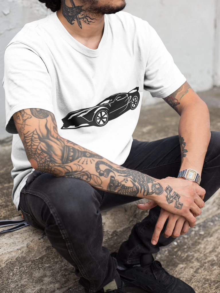 Black and White Car Tattoo on Calf | Tattoo Wave