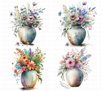 Watercolor Flower Vases Clipart Set