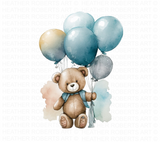 Watercolor Teddy Bear with Balloons Clipart Set