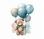 Watercolor Teddy Bear with Balloons Clipart Set