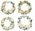 Watercolor White Roses Clipart Set