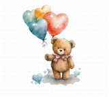 Watercolor Teddy Bear with Balloons Clipart Set