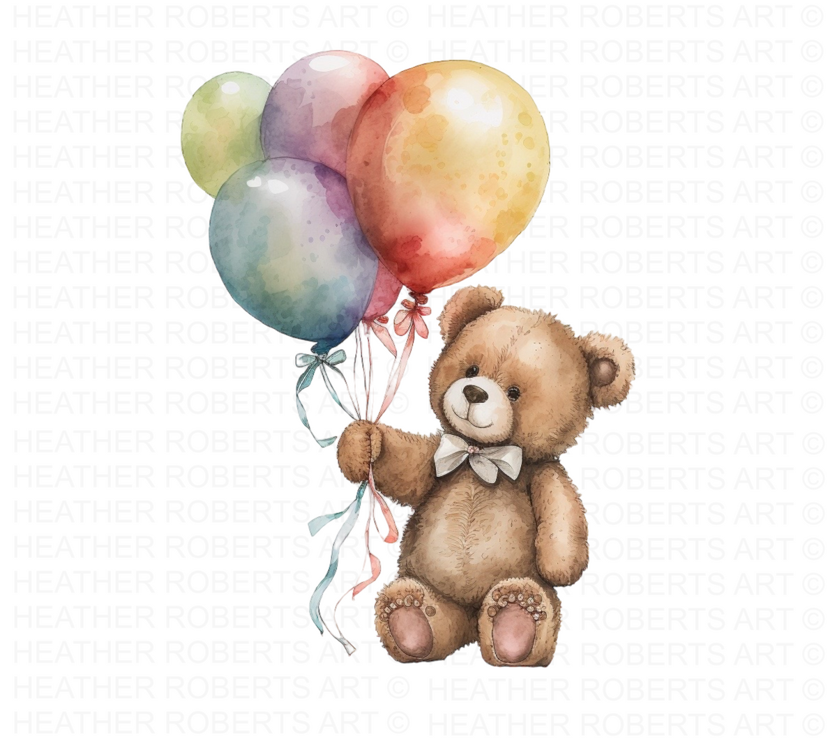 Watercolor Teddy Bear with Balloons Clipart Set – Heather Roberts Art