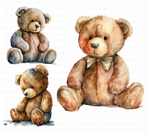 Watercolor Teddy Bear Clipart Set