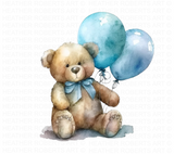 Watercolor Teddy Bear with Balloons Clipart Set