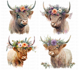 Watercolor Highlands Cow Clipart Set