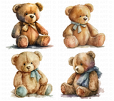 Watercolor Teddy Bear Clipart Set