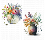 Watercolor Flower Vases Clipart Set