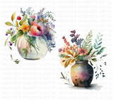 Watercolor Flower Vases Clipart Set