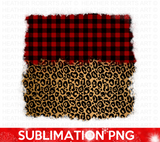 Christmas Half Red Plaid and Leopard Sublimation PNG Background