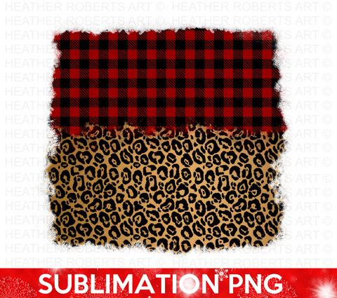 Christmas Half Red Plaid and Leopard Sublimation PNG Background