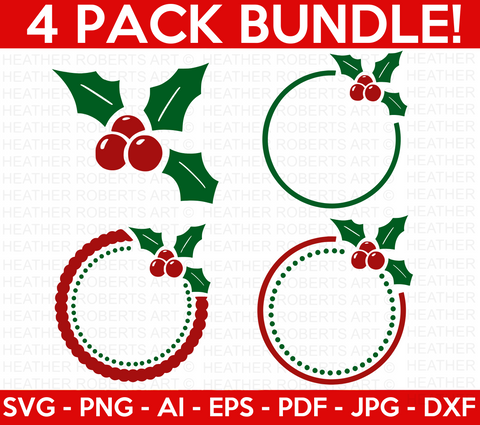 Christmas Holly Monograms Mini SVG Bundle