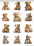 Watercolor Teddy Bear Clipart Set