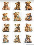 Watercolor Teddy Bear Clipart Set