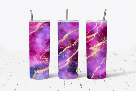 20 Oz Skinny Tumbler Wrap, Pink and Gold Alcohol Ink