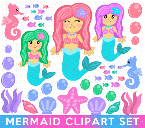 Mermaid Clipart Set