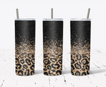 20 Oz Skinny Tumbler Sublimation Design, Gold Glitter Leopard