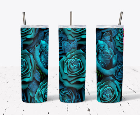 20 Oz Rose Skinny Tumbler Wrap - Turquoise