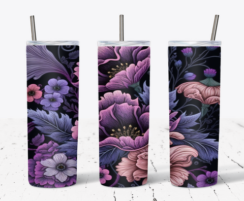 20 Oz Embroidered Purple Flower Tumbler Wrap